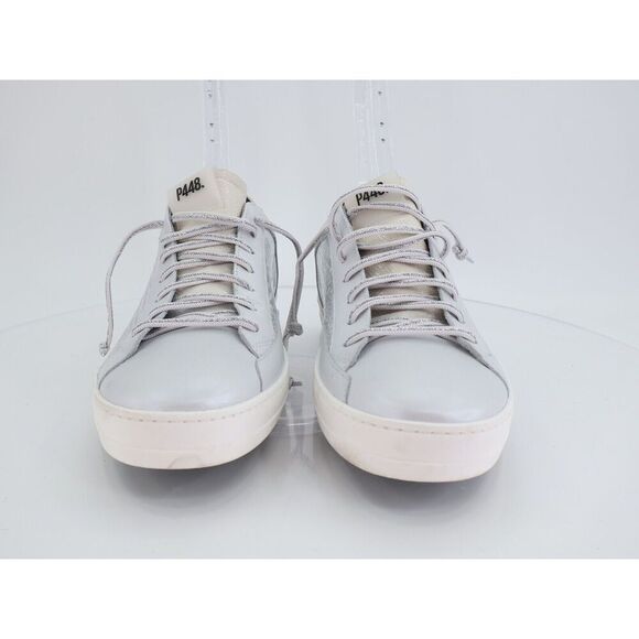 P448 John T Grey Leather Gray Silver Croc Embossed Low Top Sneakers Size 42 11 - Picture 3 of 12